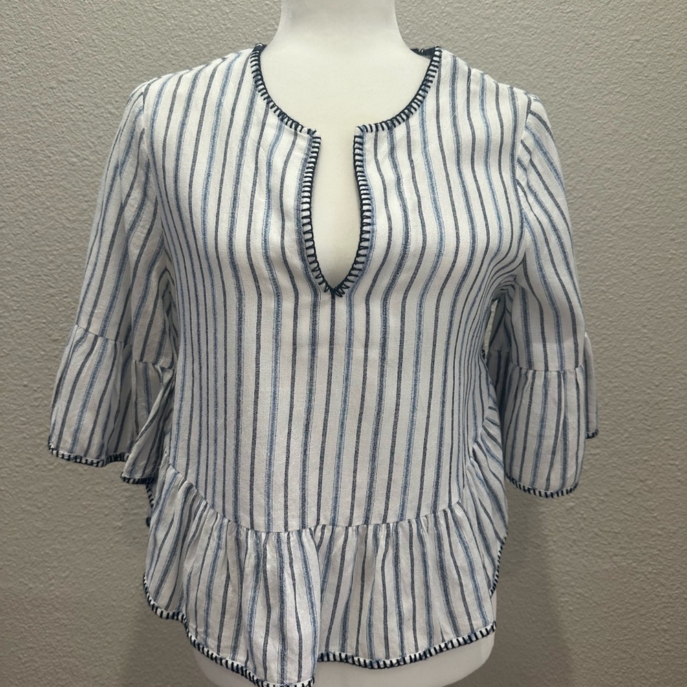 Striped White and Blue Women's Top